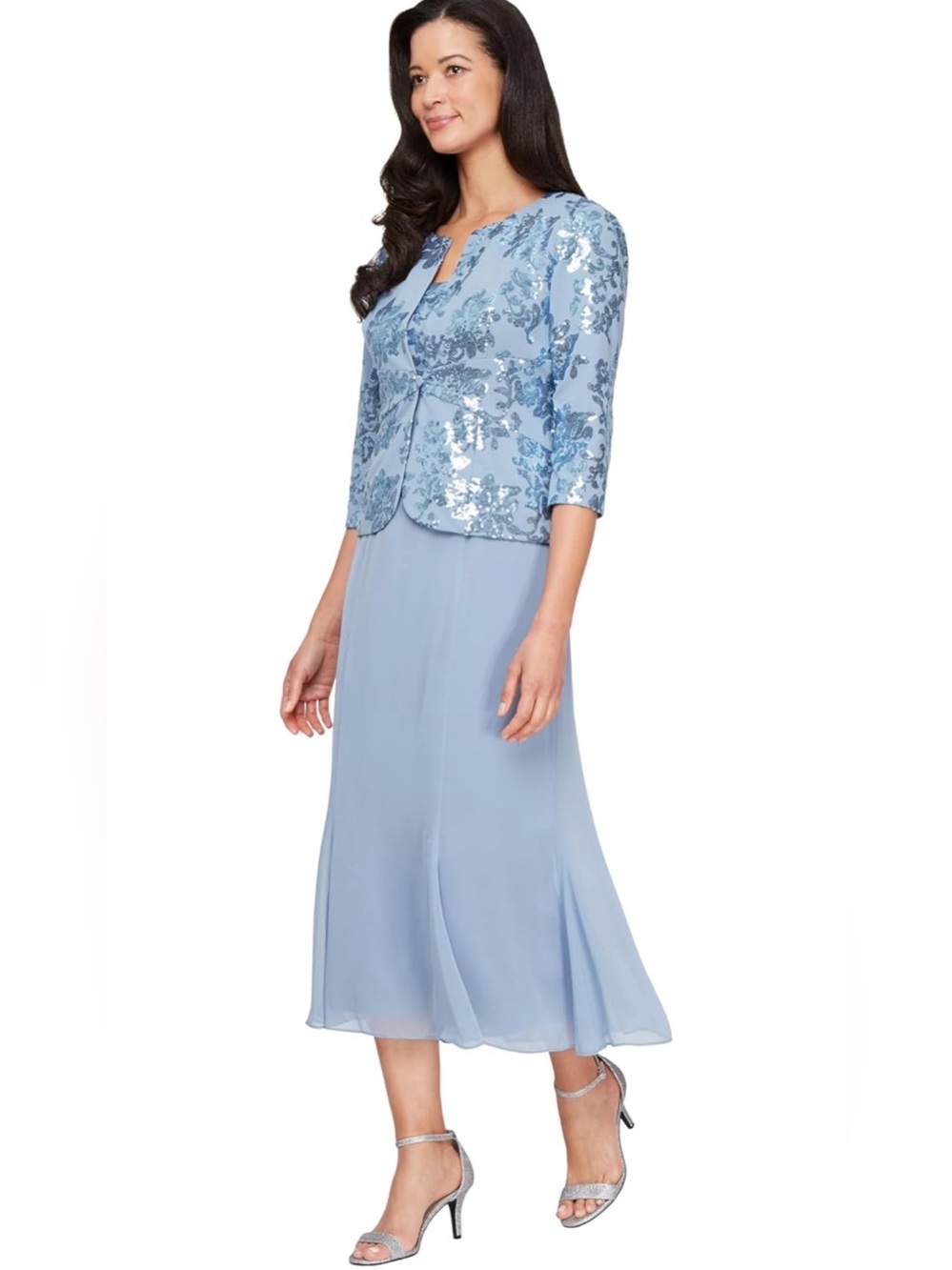 Alex Evenings Sequin Floral Stretch Crepe  Dress & Jacket Sz10w $239